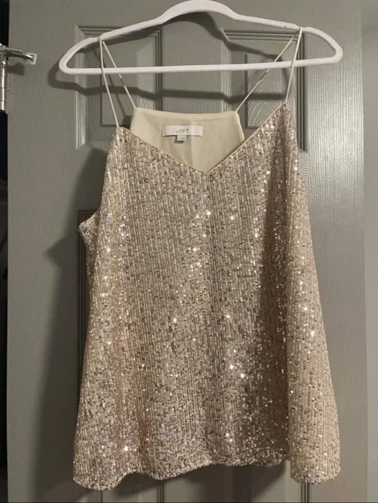 LOFT Champagne Sequin Spaghetti-Strap Camisole - Picture 2 of 2